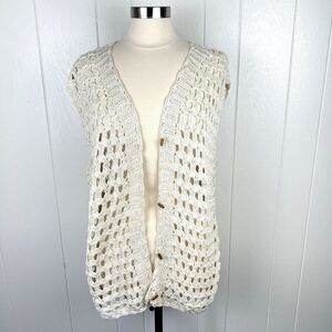 Vintage Wool Crochet Knit Sweater Vest Size Women's Medium Open Knit Topper